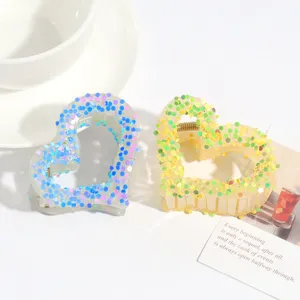Shiny glitter heart hair claw clips resin shark clips for women and daily hair styling cute