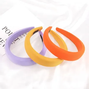 Detailed view of fashionable solid color velvet sponge wide headband for women daily wear.