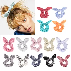 Women Rabbit Ears Satin Bow Hair Scrunchies Ins Style Elastic Hair Ties Ribbon Knot Large Intestine Hair Bands Accessories