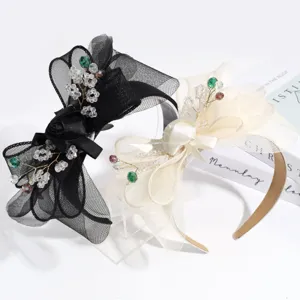 Eleganter Netz Blume Schleife Haarreif Für Damen Strass Künstliche Perle Haarreifen Bankett Party Leicht Luxus Haarschmuck