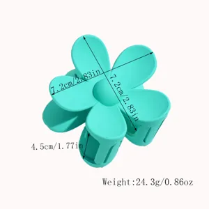 Mint green matte flower hair claw clip, cute non-slip hair styling clamp for women.