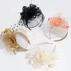 Elegant floral fascinator mesh headbands set for parties, weddings, and evening events.