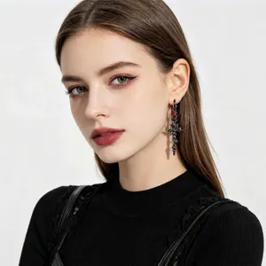 Gotische dunkle Kreuz Ohrringe für Damen, Retro Punk Stil Herz Metall Ohrstecker Schmuck.