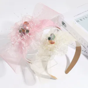 Elegantes Netz-Schleifen-Stirnband mit glitzernden Strasssteinen fuer Damen Party.