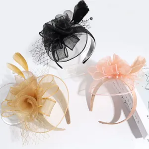 Elegant feather mesh headband banquet party hair accessories set for women fashion style hair hoop.