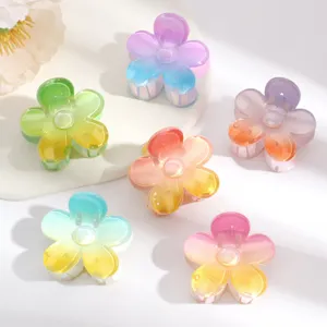 Colorful gradient flower hair claw set, sweet lily hair clip for elegant half-up hairstyle daily.