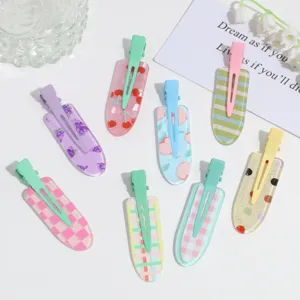 Cute fruit and stripe pattern acrylic duckbill hair clips set, sweet style daily hair accessories.