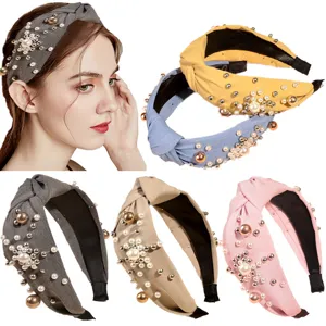 Mujer elegante diadema de nudo con perlas sinteticas vintage moda diadema para uso diario chic