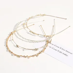 Sweet Alloy Artificial Pearl Rhinestone Headband Elegant Thin Metal Hair Band Romantic Floral Butterfly Non-Slip Hair Hoop Daily Party Holiday Gifts For Women