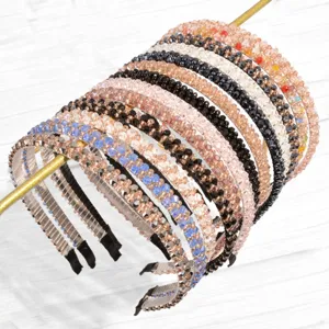 Korean style crystal beaded thin steel headband sweet hair accessory close up detail view