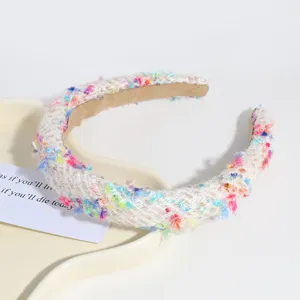 Korean style tweed woven headband sweet wide brim hair hoop elegant women hair accessory