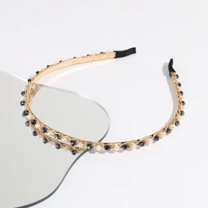 Crystal pearl thin headband, gold chain rhinestone hair hoop for women and daily wear