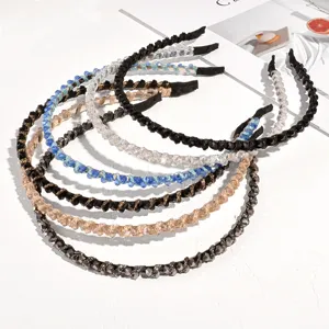 Korean style crystal beaded headband thin steel hoop sweet hair accessory for women