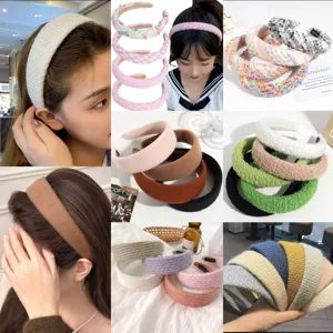 Women Korean Style Tweed Braided Wide Headband Sweet High Top Hair Hoop Vintage Knitted Fabric Hairband Fashion Hair Accessories