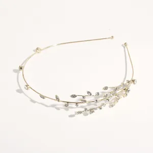 Exquisite ultra-thin gold rhinestone leaf headband, elegant bridal and daily hair accessory.