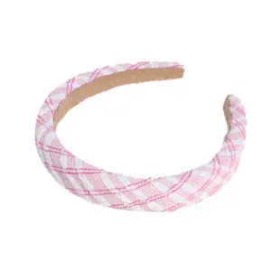 Pink white tweed plaid wide headband sweet cute high crown hair hoop fashion hair accessory