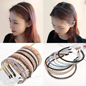 Korean Sweet Stainless Steel Rhinestone Headband Elegant Sparkling Crystal Hair Band Thin Wire Headwear For Women Daily Party Hair Accessories