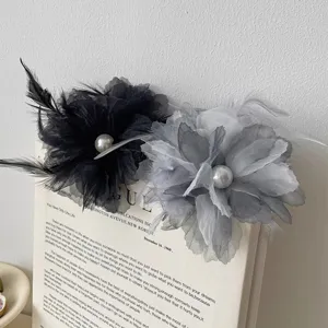 Feather flower hair claw clip mesh hair accessories elegant hair styling clip for women