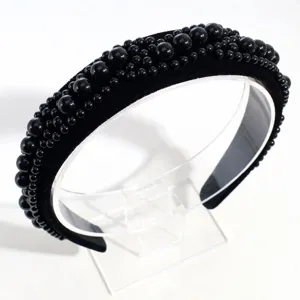 Diadema de terciopelo negro con perlas elegante accesorio para el cabello de moda