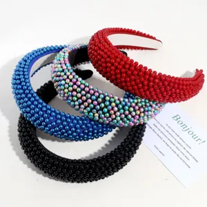 Cerchietto perle tinta unita tesa larga moda spugna accessorio capelli donna quotidiano versatile.