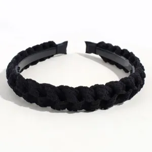 Diadema trenzada negra aro de pelo tejido accesorio para el cabello elegante de mujer
