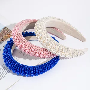 Elegante cerchietto imbottito con perle, fascia per capelli larga con perle per la moda diaria.