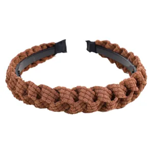 Diadema trenzada marrón para mujer, elegante accesorio de cabello para otoño e invierno.