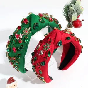 Christmas Knotted Headband For Women With Rhinestone Snowflake Christmas Tree Charms Heavy Industry Festive Hair Band Party Accessories