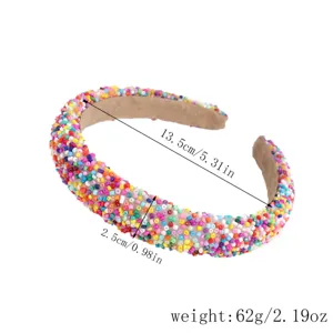 Colorful beaded wide headband fashion elegant crystal hair hoop for women casual daily wear.