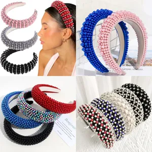 Cerchietto Imbottito in Spugna di Moda per Donna Vintage Perla Artificiale Strass Fascia per Capelli Elegante Accessori per Capelli per Festa Quotidiano