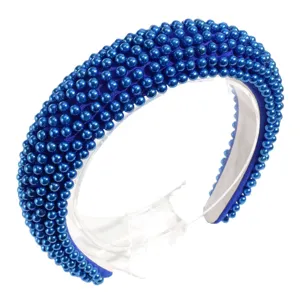 Cerchietto largo con perle blu scuro da donna, elegante accessorio per capelli alla moda stile.