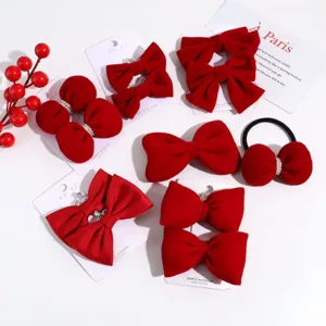 Red velvet bow hair clips set, pearl crowned winter Christmas hair accessories for women girls.