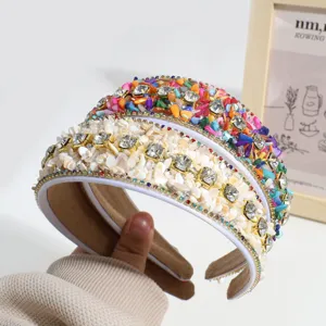 Stylish wide rhinestone beaded headband, elegant crystal crystal hair hoop for women chic.