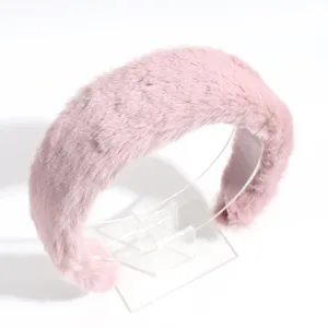 Diadema de felpa rosa para mujer, banda de pelo de invierno ancha, accesorio de moda.