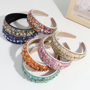 Colorful beaded rhinestone wide headband stylish fashion crystal hair hoop casual hair accessory