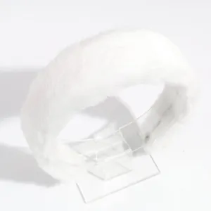 Diadema de felpa blanca para mujer, aro de pelo esponjoso, accesorio de pelo de invierno.