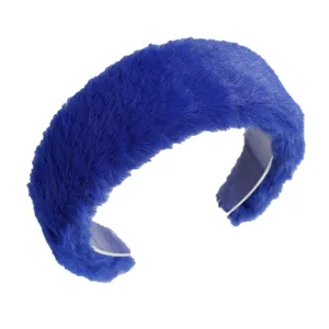 Diadema de peluche azul para mujer, banda de pelo de invierno ancha, accesorio de moda elegante.