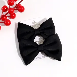 Black velvet bow hair clips with crown rhinestones elegant winter hair accessories for women