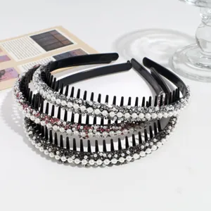 Cerchietto per capelli con perle strass e denti fascia plastica nera elegante accessori