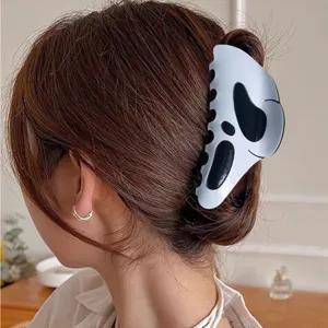 Halloween Geister Gesicht Haarkralle, gruselige schwarz-weiße Haarklammer, lustiges Haaraccessoire