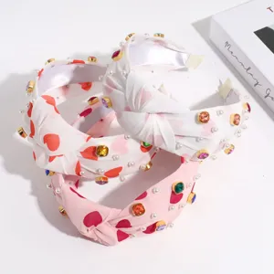 Fashion heart pattern rhinestone knotted padded headband sweet hair hoop cute hair accessories