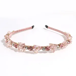 Elegante diadema de cristal rosa y pedrería para mujeres, accesorio de pelo brillante.