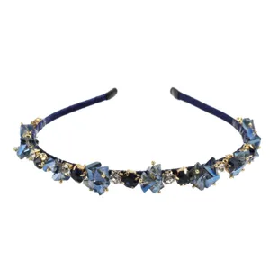 Diadema elegante de cristal azul y diamantes de imitación para mujer, accesorio para el pelo.
