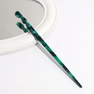 Green acetate twisted hair stick elegant vintage hairpin for women buns styling accessory