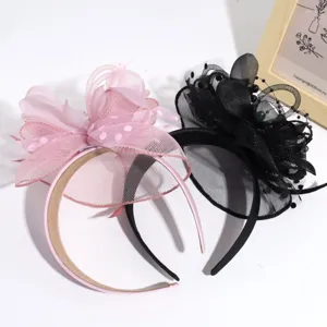 Elegant mesh bow headband party hair accessory fashion pink and black headpiece for women