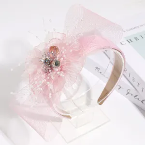 Rosa Netz Schleife Strass Haarreif Detail, elegante Blumen für Party Styling Design.