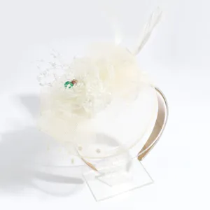 Elegant ivory flower feather fascinator headband for tea party wedding elegant hair accessory