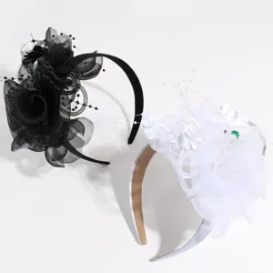 Elegant court style floral mesh headbands, vintage feather hair accessories for party.