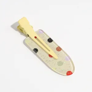 Sweet style duckbill hair clip with glitter and colorful dots, transparent resin design for summer.