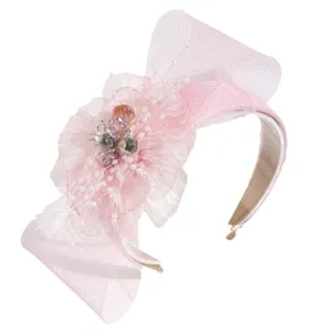 Rosa Mesh Schleife Blumen Haarreif mit Strass für elegante Damen Party Haarschmuck